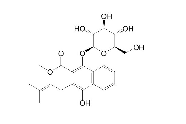 1,4-二羟基-2-羧甲氧基-3-戊烯基萘-1-O-β-D'吡喃葡萄糖苷